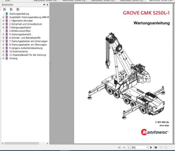 Manitowoc Grove Cranes GMK 5250L 1 Maintenance Manuals DE 2