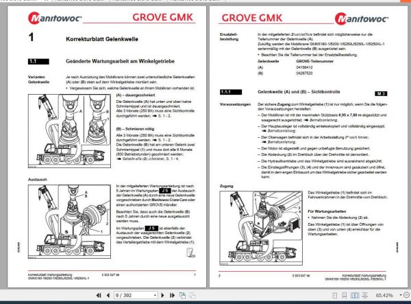 Manitowoc Grove Cranes GMK 5250L 1 Maintenance Manuals DE 4