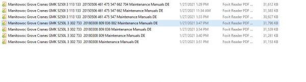 Manitowoc Grove Cranes GMK 5250L Maintenance Manuals DE 1