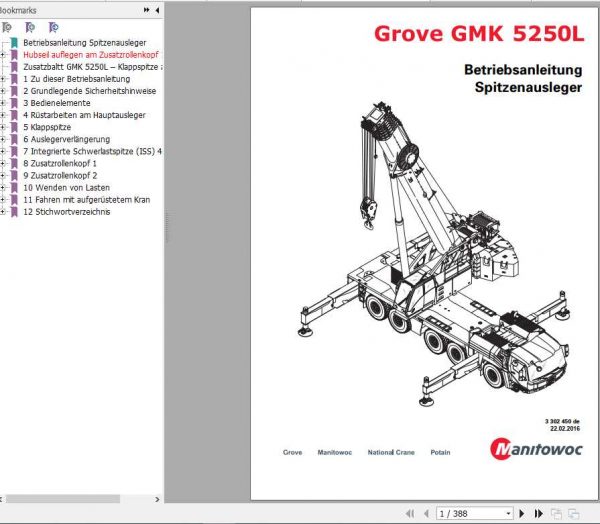 Manitowoc Grove Cranes GMK 5250L Operator Manuals DE 2