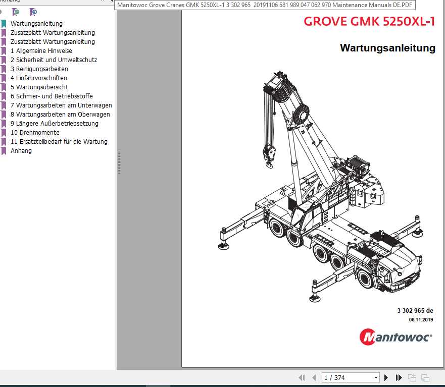 Manitowoc Grove Cranes GMK 5250XL 1 Maintenance Manuals DE 1
