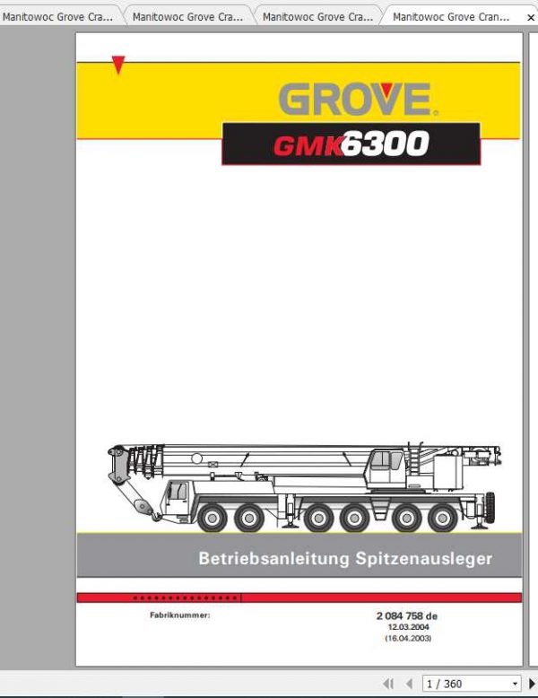 Manitowoc Grove Cranes GMK 6300 Operator Manuals DE 1