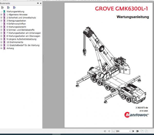 Manitowoc Grove Cranes GMK 6300L 1 Maintenance Manuals DE 2