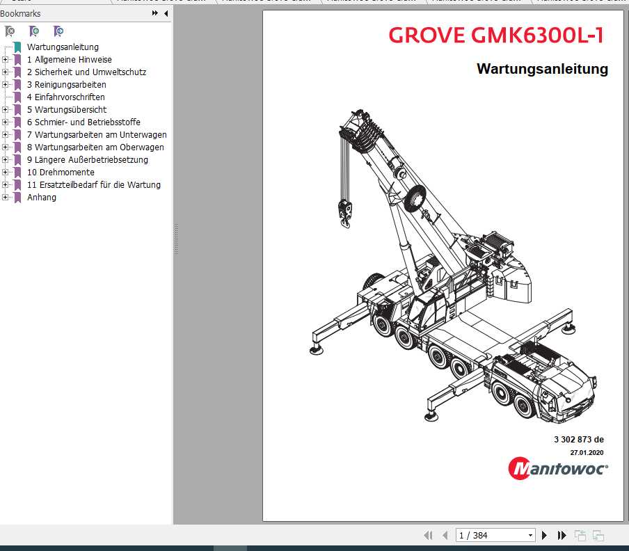 Manitowoc Grove Cranes GMK 6300L 1 Maintenance Manuals DE 2
