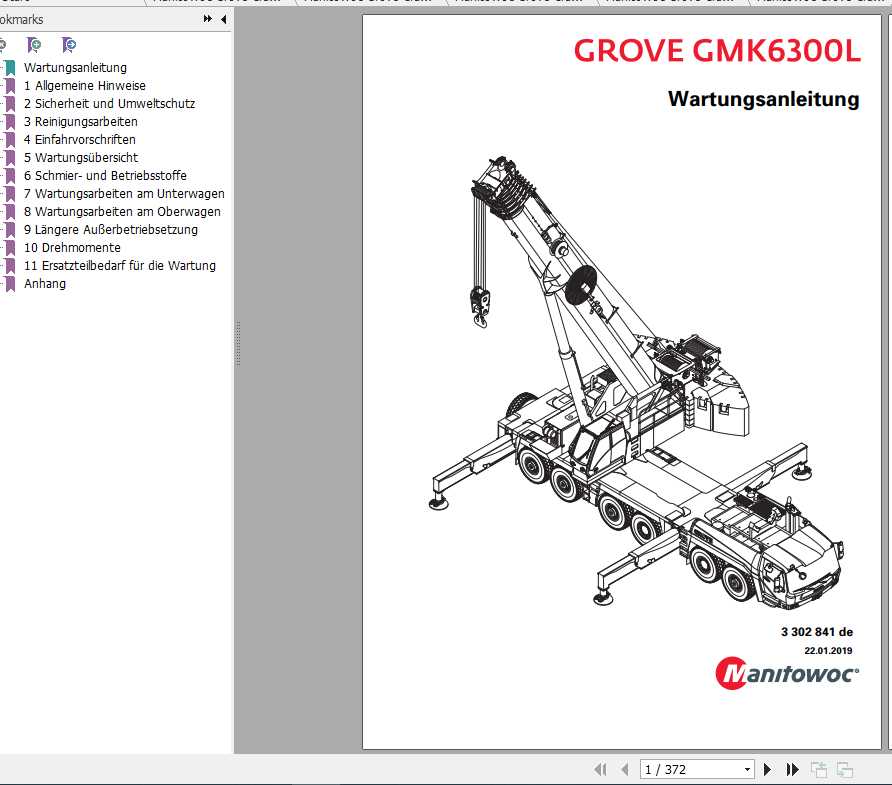 Manitowoc Grove Cranes GMK 6300L Maintenance Manuals DE 1