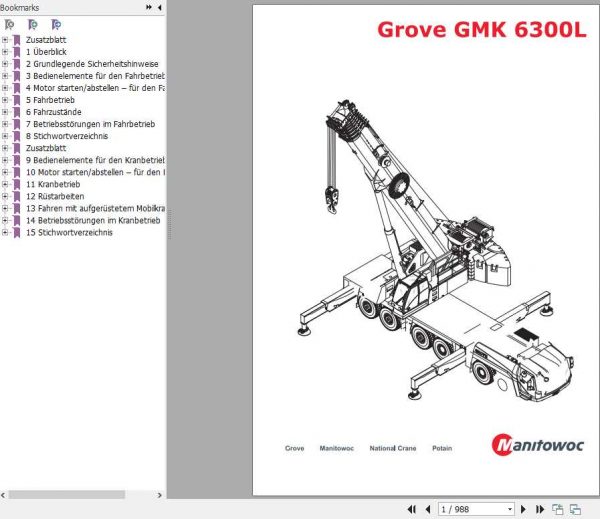 Manitowoc Grove Cranes GMK 6300L Operator Manuals DE 1