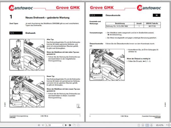Manitowoc Grove Cranes GMK Maintenance Manuals DE 2