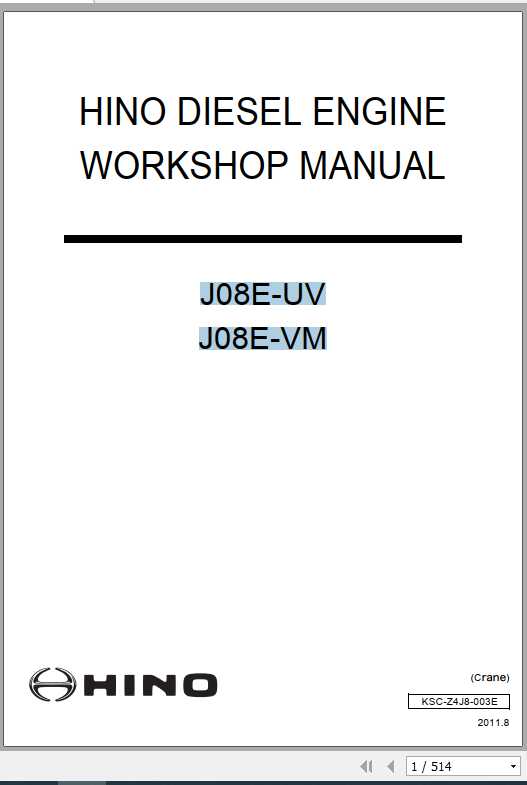 Manitowoc Grove Cranes Hino Diesel Engine J08E UV J08E VM Workshop Manual 1