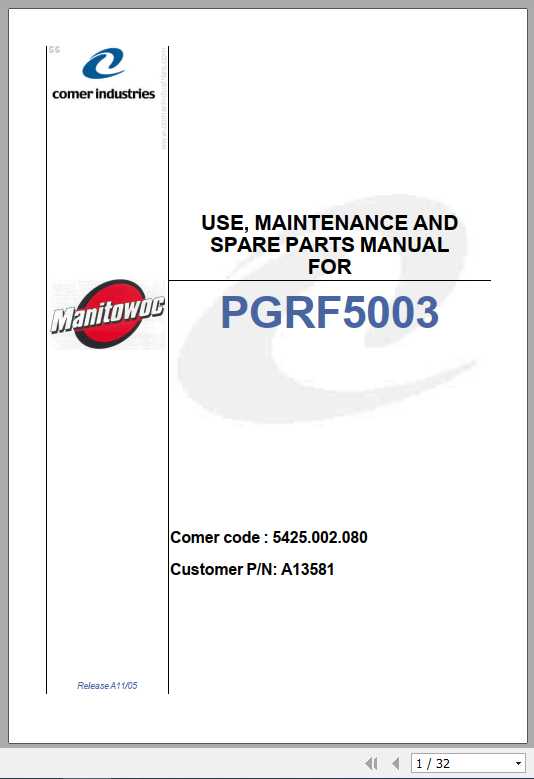 Manitowoc Grove Cranes PGRF5003 Spare Parts Use Maintenance Manual 1