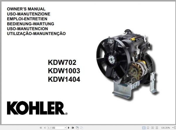 Manitowoc Kohler Engine KDW702 KDW1003 KDW1404 Owners Manual 1