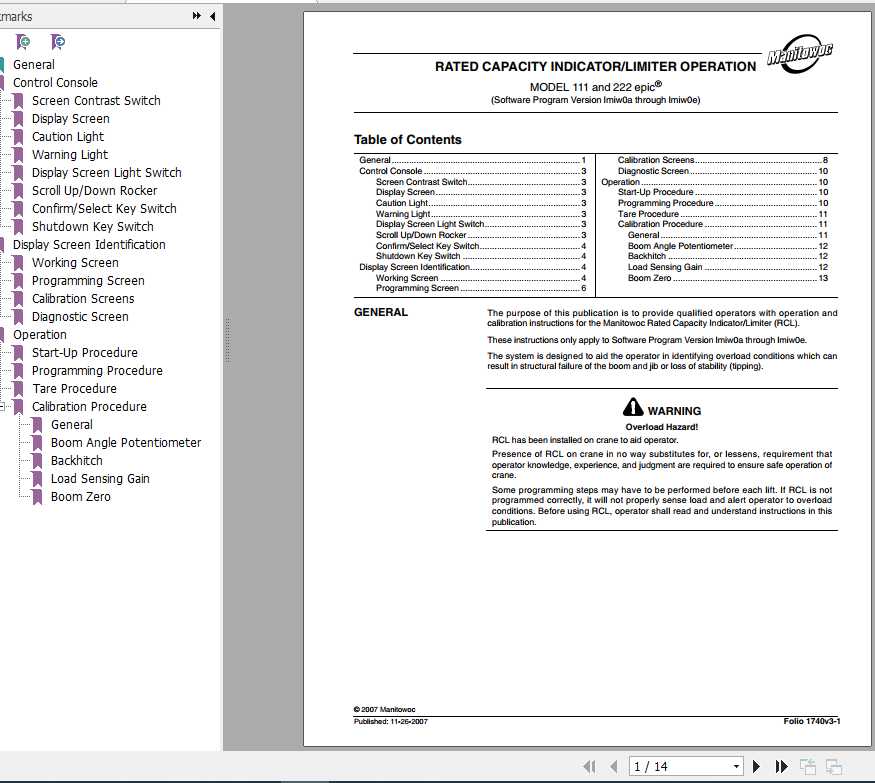 Manitowoc Rated Capacity Indicator 111 222 Operator Manual 1