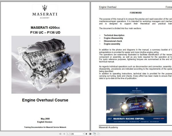 Maserati 4200cc F136UD F136UC Engine Overhaul Course 1
