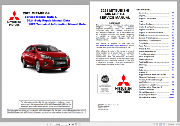 Mitsubishi Mirage G4 2021 Workshop Manual 2