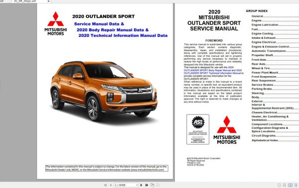 Mitsubishi Outlander Sport 2020 Workshop Manual Body Repair Manual 1