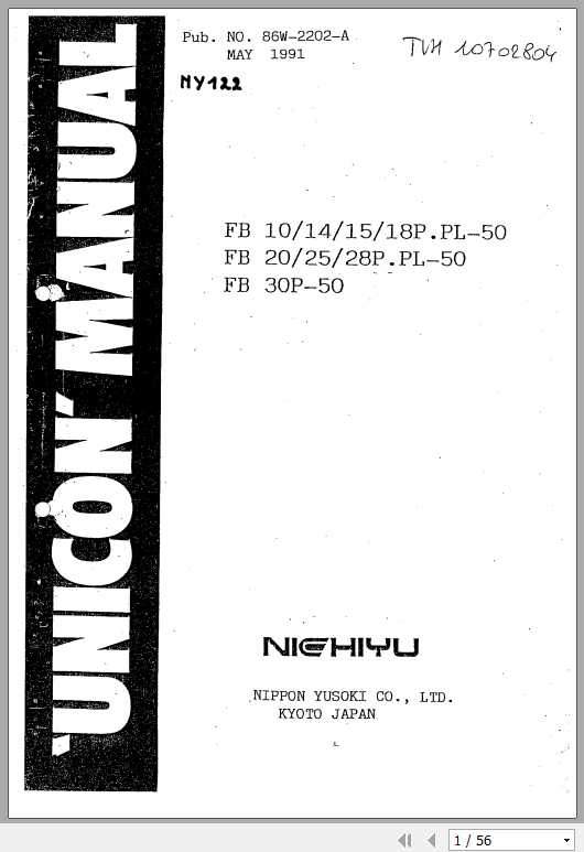 Nichiyu Forklift FB10 FB30 Unicon Manual 1