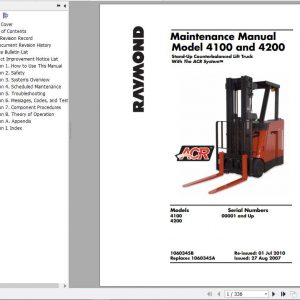 Raymond Counterbalanced Lift Trucks 4100 4200 Part Catalog Maintenance Manual 1