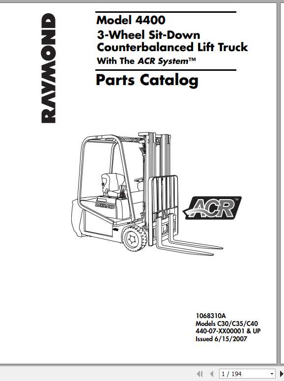 Raymond Counterbalanced Lift Trucks 4400 Part Catalog 1068310A 1