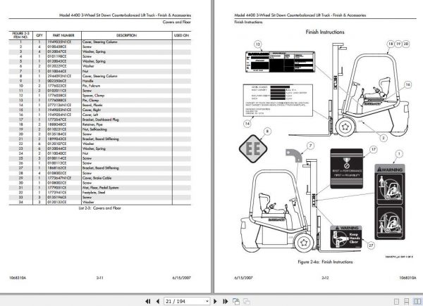 Raymond Counterbalanced Lift Trucks 4400 Part Catalog 1068310A 2