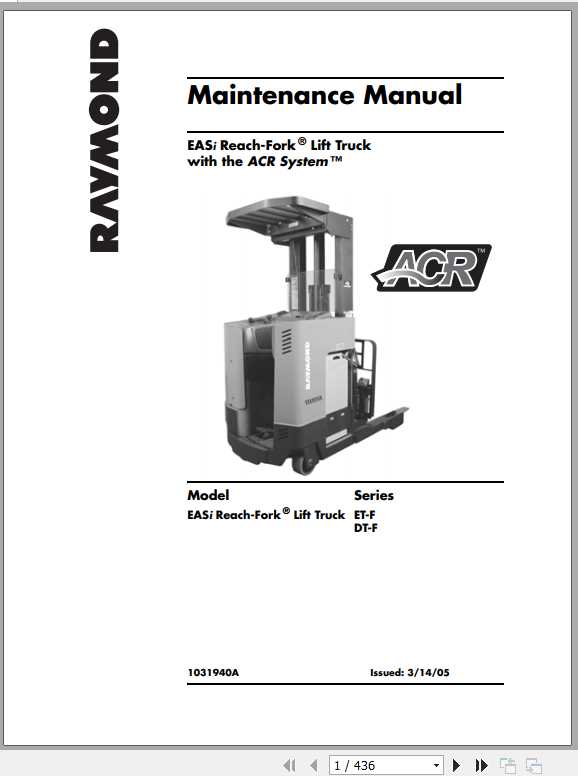 Raymond EASi Reach Fork Lift Truck ET F DT F Maintenance Manual 1031940A 1