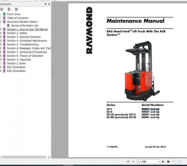 Raymond EASi Reach Fork Lift Trucks EZ C EZ D EZ CD EZ DD Maintenance 1
