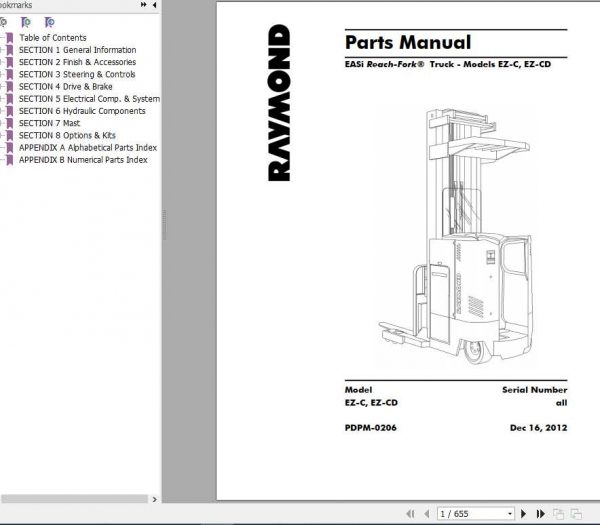 Raymond EASi Reach Fork Truck EZ C EZ CD Part Manual PDPM 0206 1