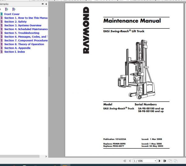 Raymond EASi Swing Reach SA SB Part Maintenance Manual 2