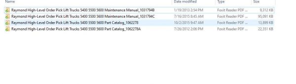 Raymond High Level Order Pick Lift Trucks 5400 5600 Maintenance Manual Part Catalog 1