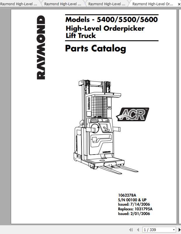 Raymond High Level Order Pick Lift Trucks 5400 5600 Maintenance Manual Part Catalog 2