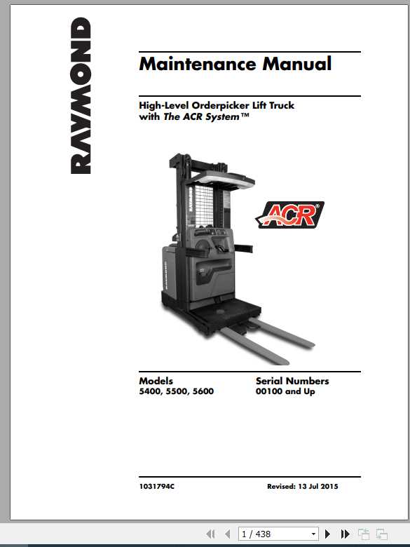 Raymond High Level Order Pick Lift Trucks 5400 5600 Maintenance Manual Part Catalog 3