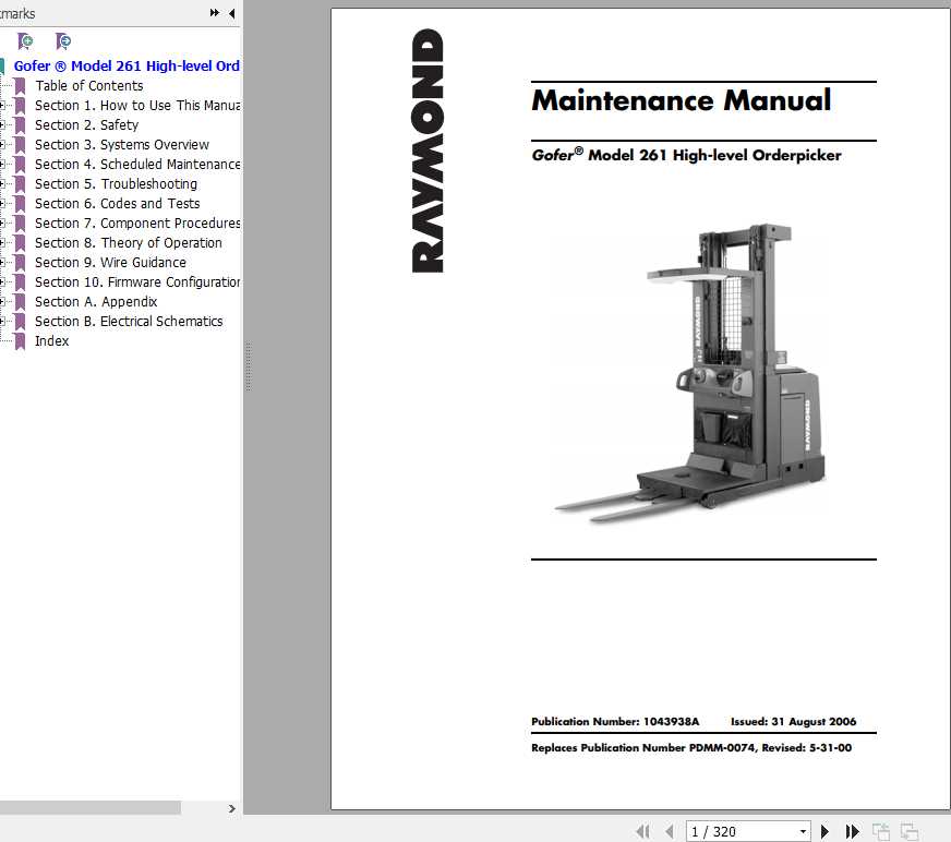Raymond Oder Picker 261 Part Catalog Maintenance Manual 1