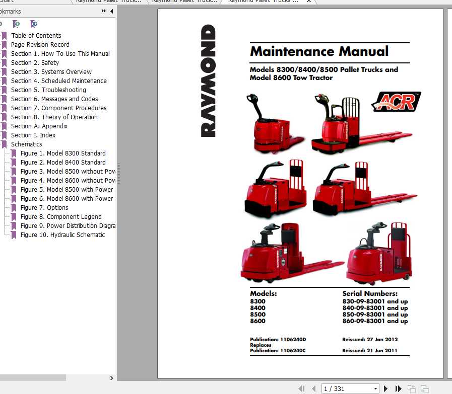 Raymond Pallet Trucks 8300 8400 8500 8600 Part Maintenance Manual 1