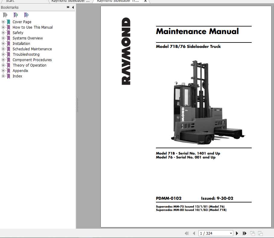 Raymond Sideloader Truck 71B 76 Part Catalog Maintenance Manual 1