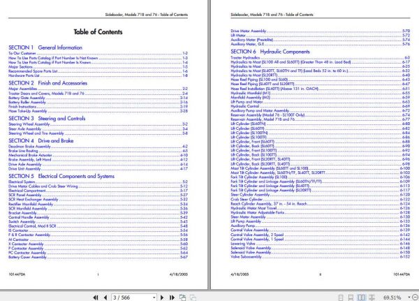 Raymond Sideloader Truck 71B 76 Part Catalog Maintenance Manual 2