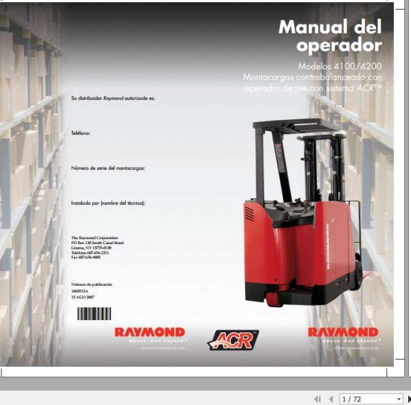 Raymond Sit Down Counterbalanced 4100 4200 Operator Manual 1060312A ES 1