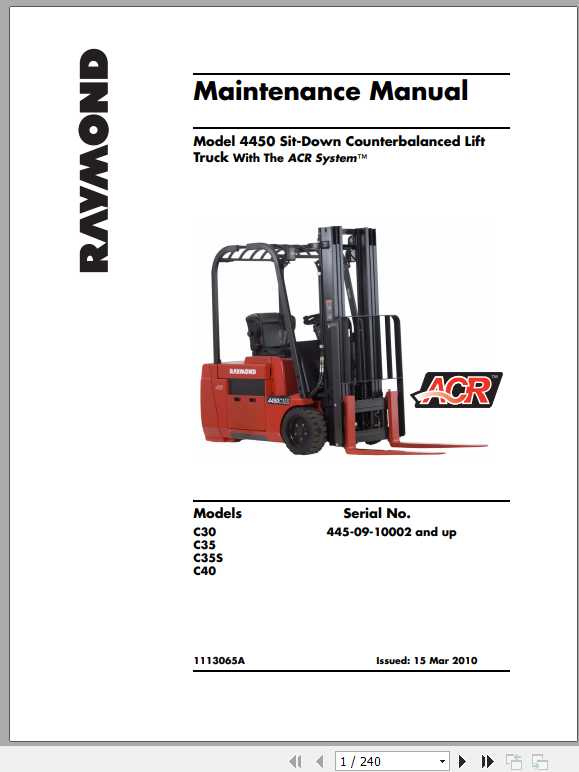 Raymond Sit Down Counterbalanced Lift Truck 4450 Maintenance Manual 1113065A 1