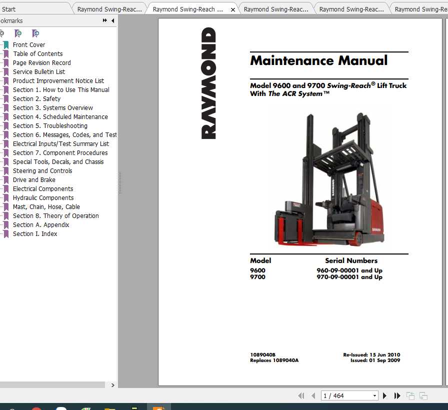 Raymond Swing Reach Truck 9600 9700 Schematics Diagram Part Maintenance Manual 2