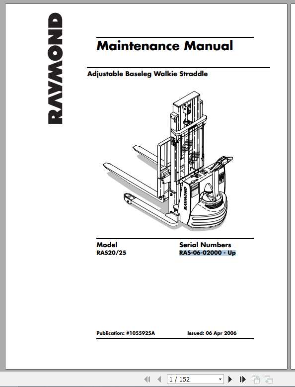 Raymond Walkie Straddle RA20 25 Maintenance Manual 1055925A 1