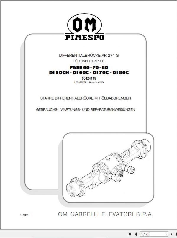 STILL OM Pimespo AR274G Axle Differential Unit Workshop Manual DE 1