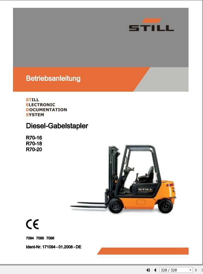 Still Diesel Forklift R70 16 R70 18 R70 20 7094 7096 User Manual DE 1