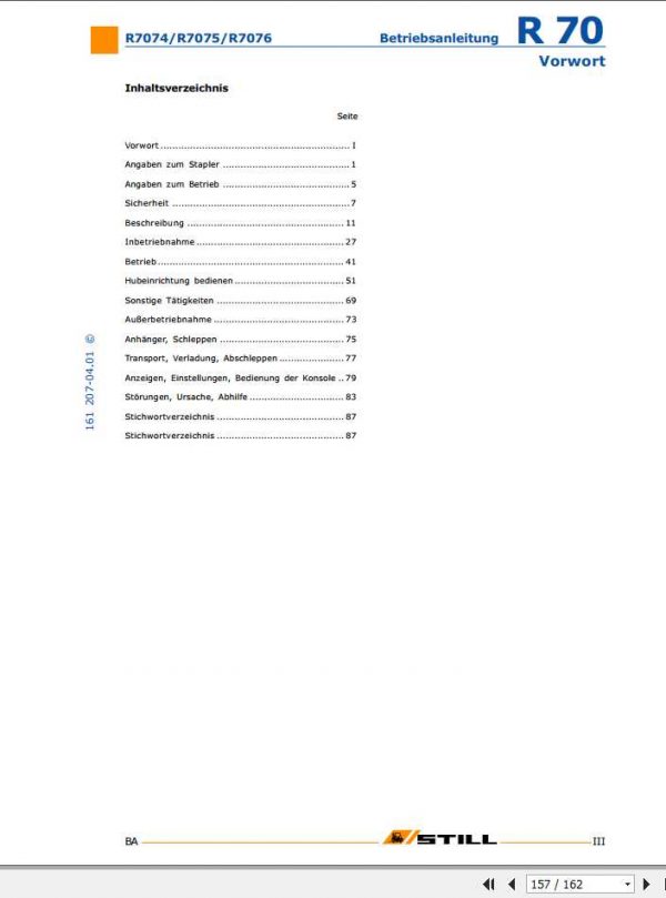 Still Diesel Forklift R70 16 R70 18 R70 20 User Manual DE 2