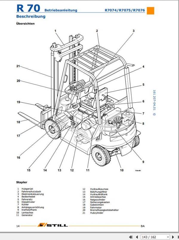 Still Diesel Forklift R70 16 R70 18 R70 20 User Manual DE 3