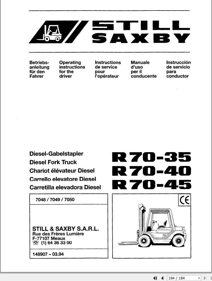 Still Diesel Forklift R70 35 R70 40 R70 45 7048 7050 EMR User Manual DE 1