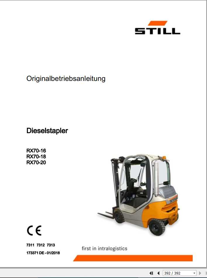 Still Diesel Forklift RX70 16 RX70 18 RX70 20 7311 7313 User Manual DE 1