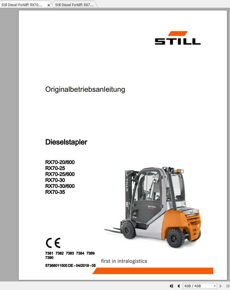 Still Diesel Forklift RX70 25 RX70 30 RX70 35 7381 7384 7389 7390 User Manual DE 1