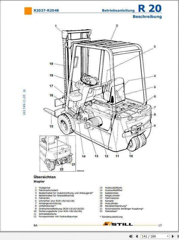 Still Electric Forklift R20 15 R20 20 R20 2037 2048 User Manual DE 3