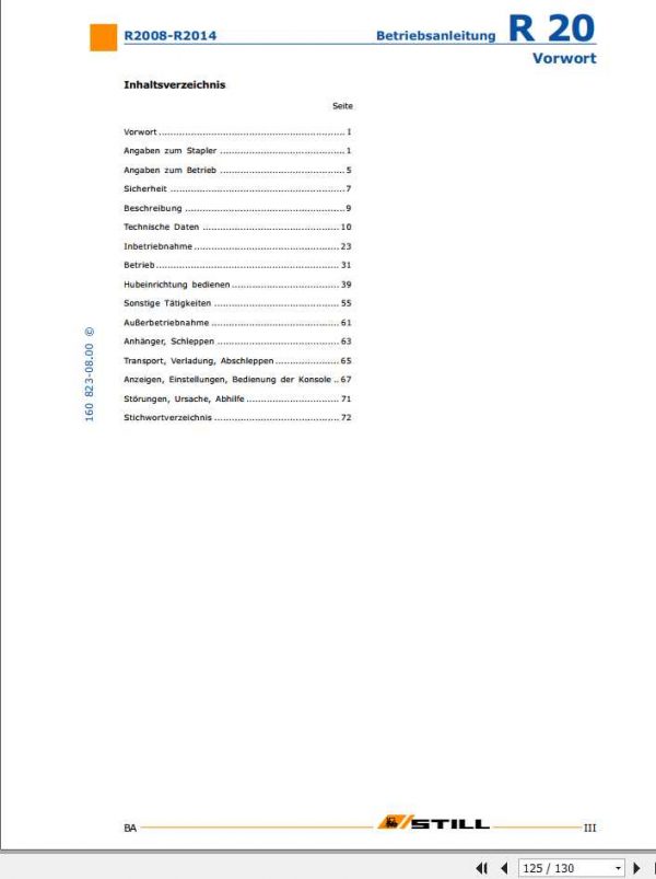 Still Electric Forklift R20 15 R20 20P R20 2008 2014 User Manual DE 2