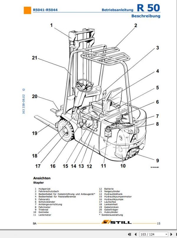 Still Electric Forklift R50 10 R50 15 R5041 R5044 User Manual DE 3