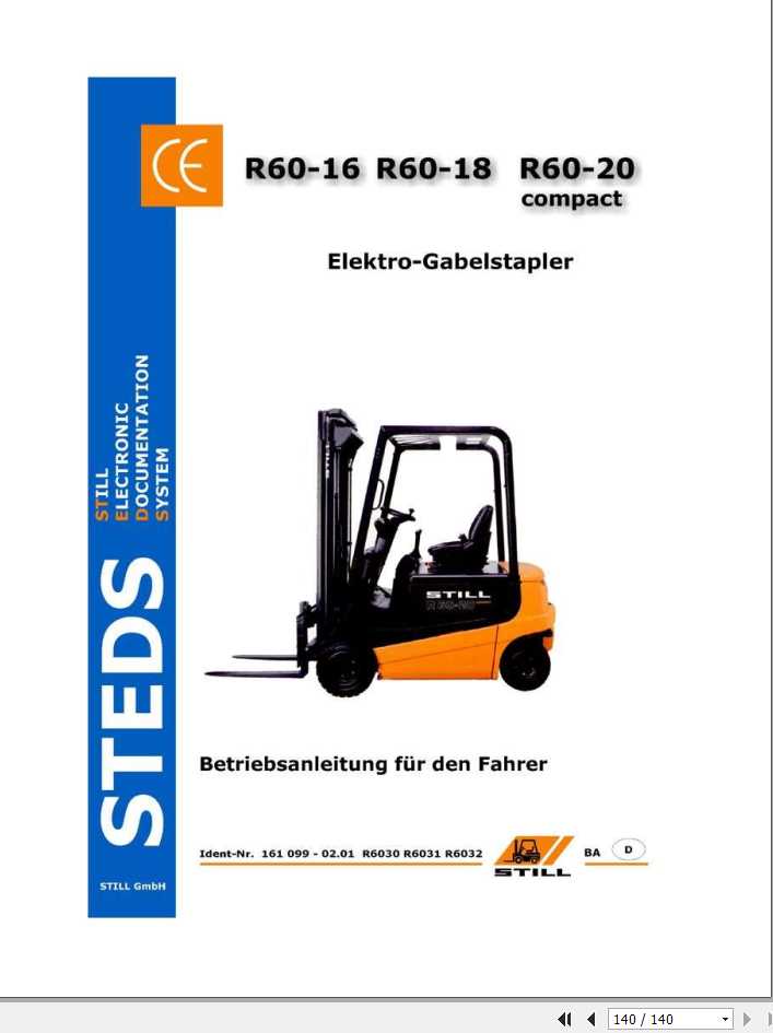 Still Electric Forklift R60 16 R60 18 R60 20 Compact R6030 R6032 User Manual DE 1