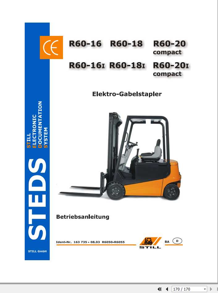 Still Electric Forklift R60 16 R60 18 R60 20 R6050 R6055 User Manual DE 1