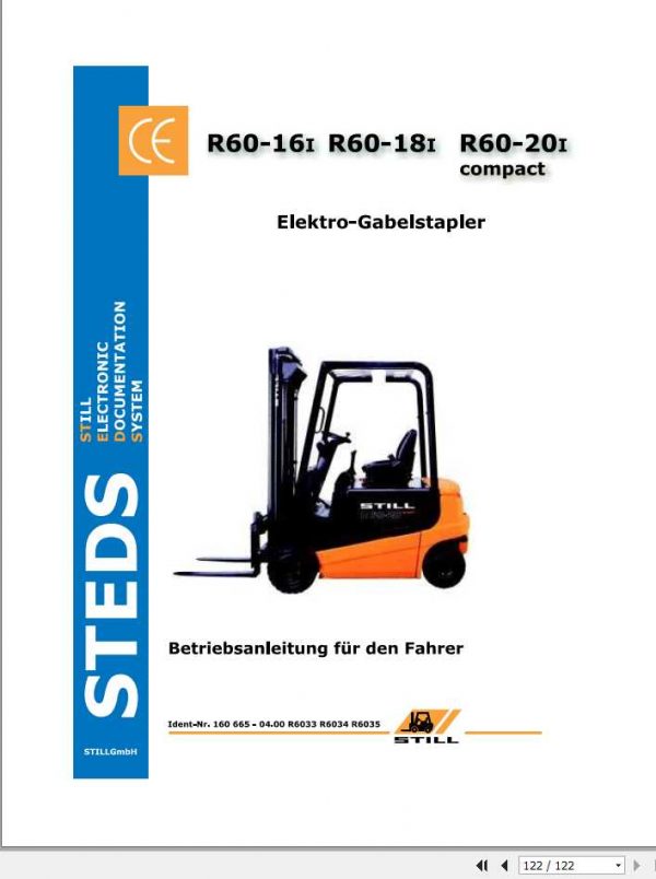 Still Electric Forklift R60 16i R60 18i R60 20i Compact R6033 R6035 User Manual DE 1